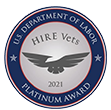 US Department of Labor HIRE Vets 2021 Platinum Award